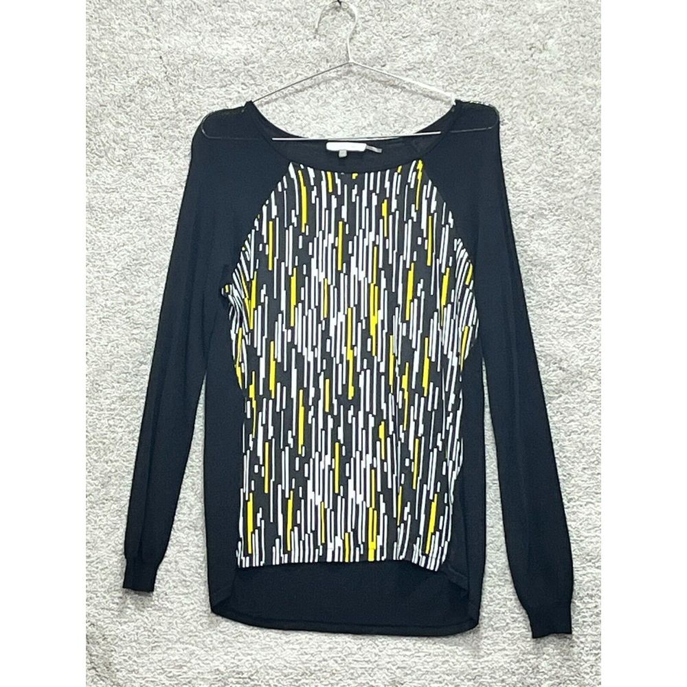 Calvin Klein Pullover Top Women's S Black Geometric Print Scoop Neck Long Sleeve